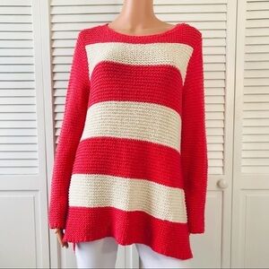 2/$50 CHICO’S Coral Ivory Striped Sparkly Scoop Neck Sweater Size Large